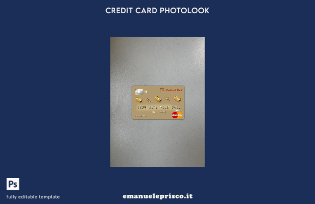 modello frontale photolook con carta master bancaria Albania Procredit in stile 